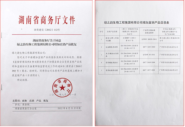 绿之韵集团新增5款直销产品获国家商务部批准